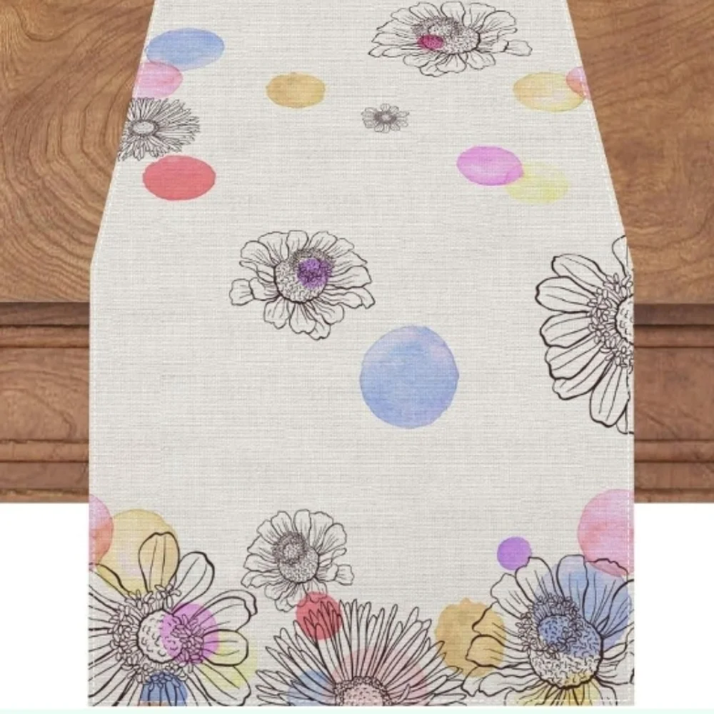 Jiudungs Linen Watercolor Daisy Spring Table Runner 72 by 13 Inches